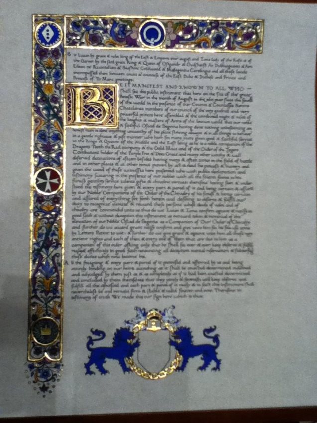 Second page of Sir Oscad's Chivalry scroll